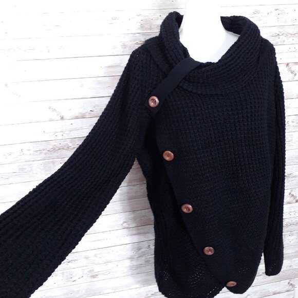 Womens Wrap Sweater 2XL Black Cowl Neck CL - Picture 3 of 5